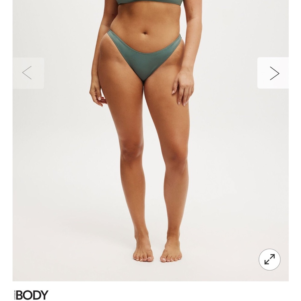Cotton On khaki green high side Brazilian Bikini Bottom ribbed size XL